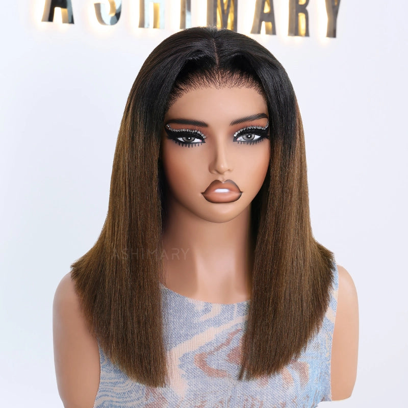 Flash Sale Highlight Bob Yaki Straight Human Hair 180% Density Pre Bleached Tiny Knots Glueless Wig - Image 25