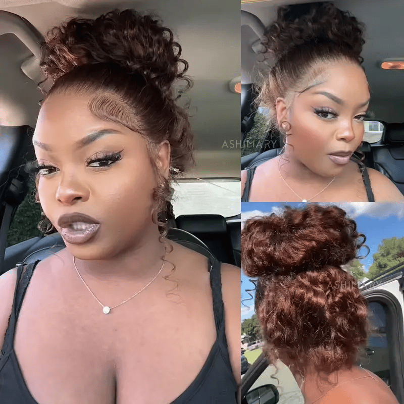 Chocolate Brown Water Wave Invisi Strap Snug Fit 360 Melting Lace Frontal Bleached Knots Glueless Lace Wig - Image 3