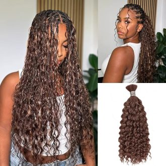 Ashimary #4 Chocolate Brown Deep Wave Bulk Human Hair For Boho Knotless Braiding 3pcs/pack