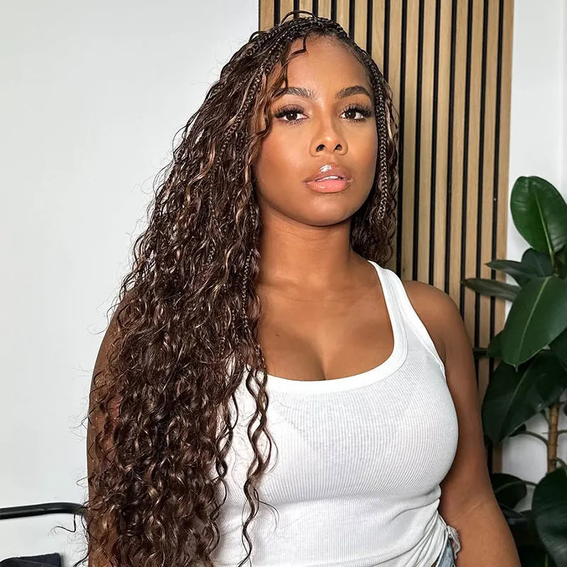 Ashimary #4 Chocolate Brown Deep Wave Bulk Human Hair For Boho Knotless Braiding 3pcs/pack - Image 2