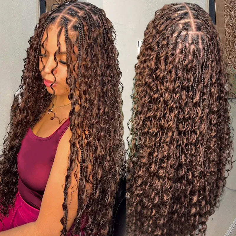 Ashimary #4 Chocolate Brown Deep Wave Bulk Human Hair For Boho Knotless Braiding 3pcs/pack - Image 3