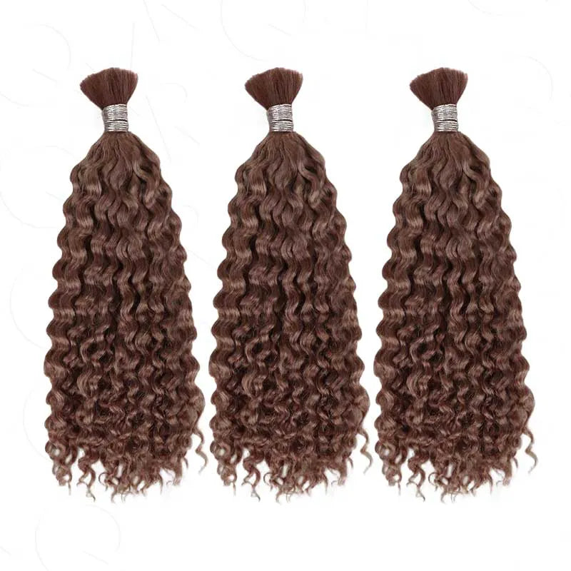 Ashimary #4 Chocolate Brown Deep Wave Bulk Human Hair For Boho Knotless Braiding 3pcs/pack - Image 6