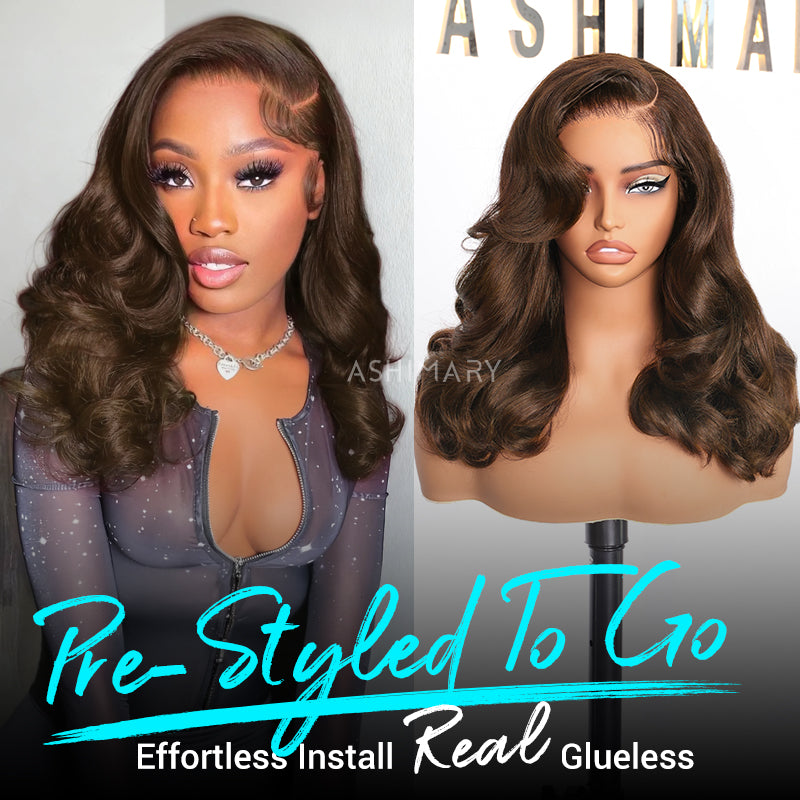 Glueless Pre-Styled Body WaveBob Wig Chocolate Brown Ready To Go Layer Wavy Human Hair Wig With Baby Hair - Image 2