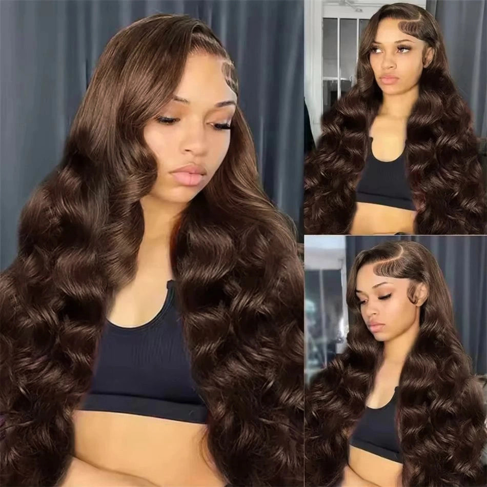Chestnut Brown Body Wave Pre-plucked Lace Human Hair Wig - Image 2