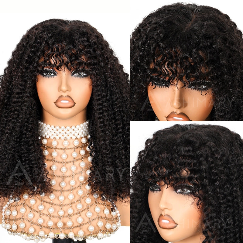 Curly Bangs Clip In Bang with Temples Hand-Tied Melt Lace Human Hair Extension - Image 8