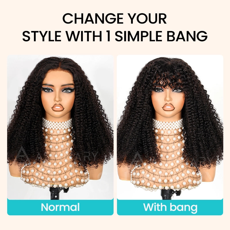 Curly Bangs Clip In Bang with Temples Hand-Tied Melt Lace Human Hair Extension - Image 7