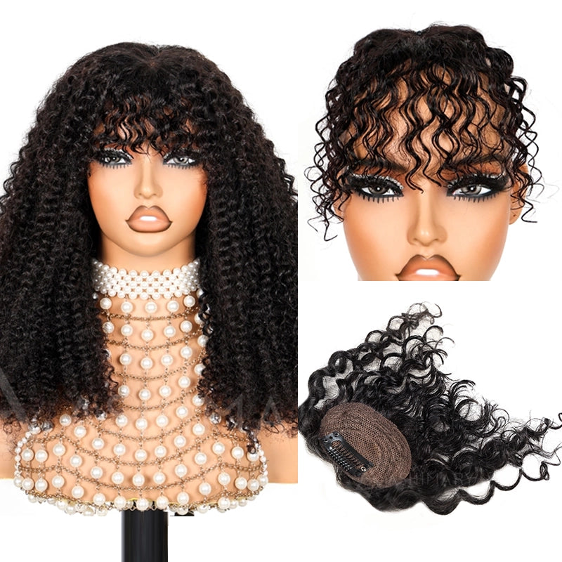 Curly Bangs Clip In Bang with Temples Hand-Tied Melt Lace Human Hair Extension - Image 6