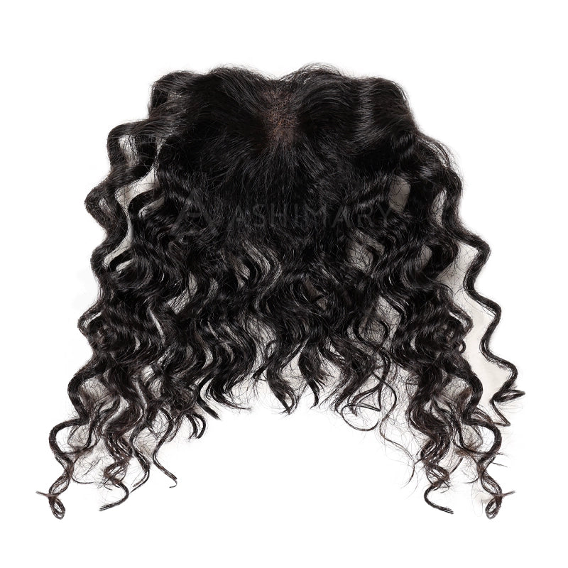 Curly Bangs Clip In Bang with Temples Hand-Tied Melt Lace Human Hair Extension - Image 9