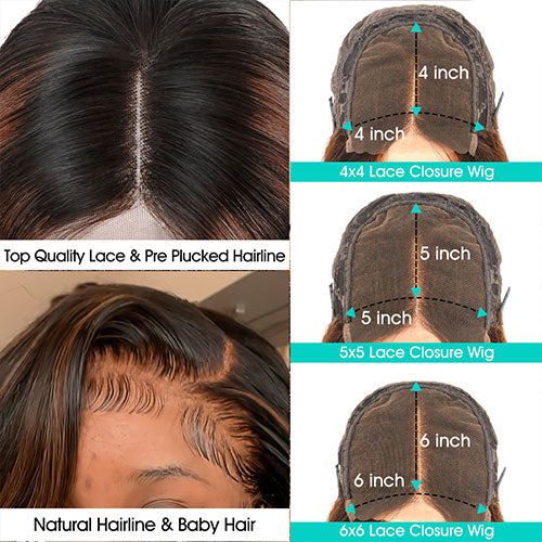 Brown Highlight on Black 4x4 5x5 6x6 Glueless Lace Closure Wigs Ashimary Body Wave Virgin Hair - Image 7