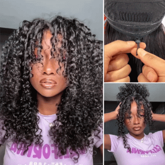 Coily Pull Go 13x6 Full Glueless Wig Skin Lace Frontal Parting Max Pre-Bleached & Pre-Styled Finger Coils Wig Face Farming Human Hair