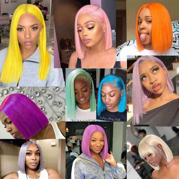 Colorful Short Bob Transparent Lace Wig Straight Brazilian Human Hair - Image 4