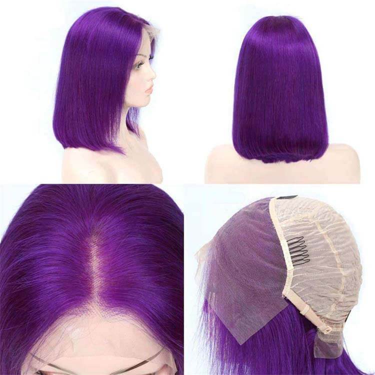Colorful Short Bob Transparent Lace Wig Straight Brazilian Human Hair - Image 5