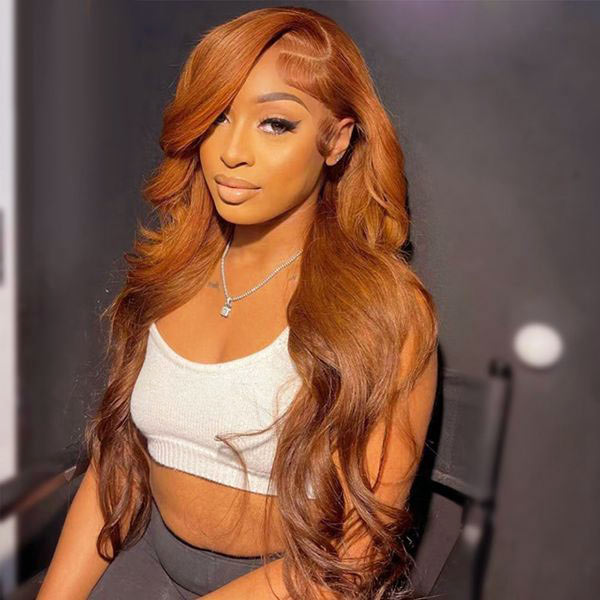 Copper Brown Wig Pre-plucked Body Wave Lace Front Wigs 28 Inches