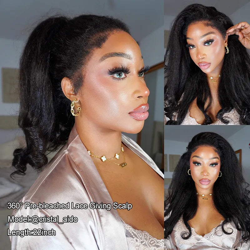 Invisi Strap 360 Lace Front Wig Kinky Straight with Spiral Curls Natural Black Breathable & Security Human Hair Wigs - Image 4