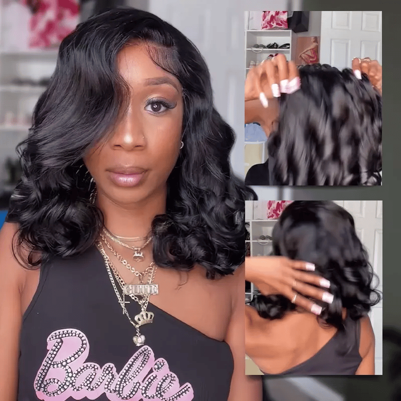 Pre-Styled Body Wave Short Bob Wig Transparent Lace Wigs - Image 3