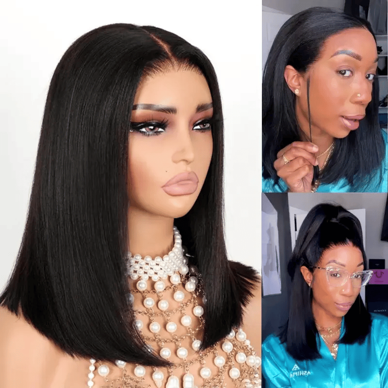 Wear Go Yaki Straight Glueless Bob Wig Pull Go Pre Cut Lace Wig Natural Human Hair Wig - Image 5