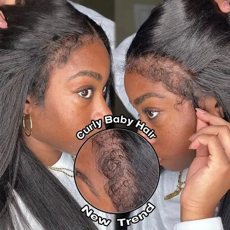 4C Edge Hairline Kinky Straight 13x4/13x6 HD Transparent Lace Front Wigs With Kinky Edges Baby Hair - Image 2