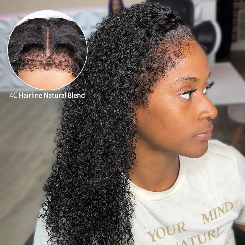 4C Hairline Curly Edge Kinky Curly Wig 6x4.5 Lace Closure Natural Hairline Blend Away - Image 3