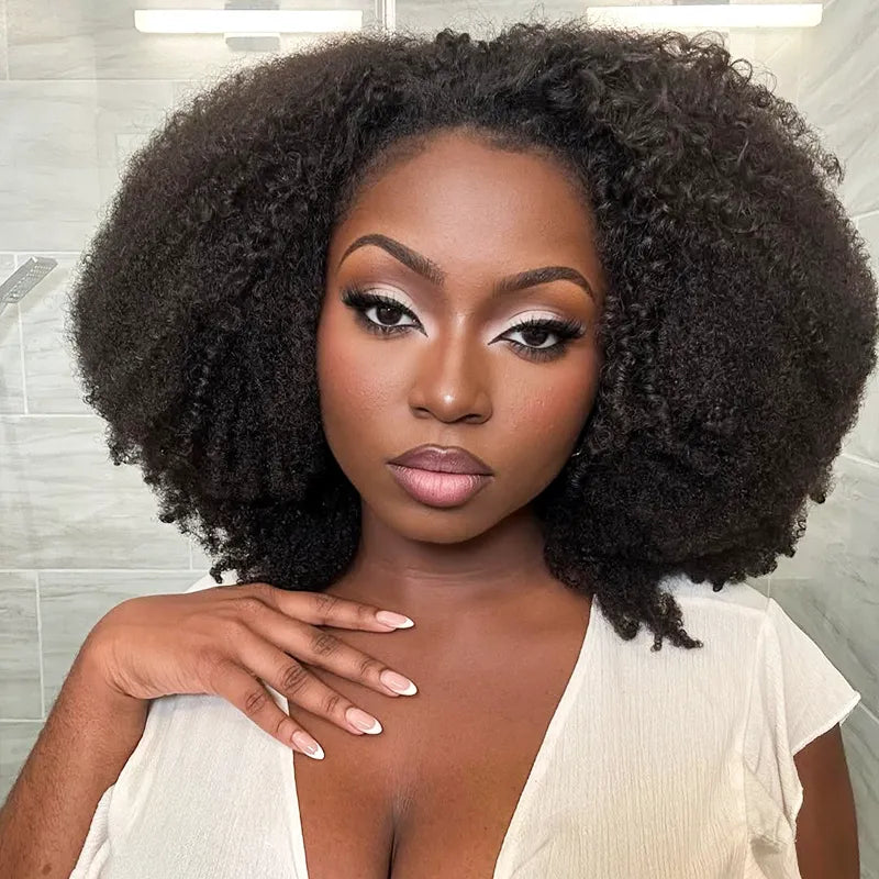 4C Curly Edge Afro Curly Flexible Fit Half Wig With Drawstring Natural Hairline Beginner Friendly - Image 4