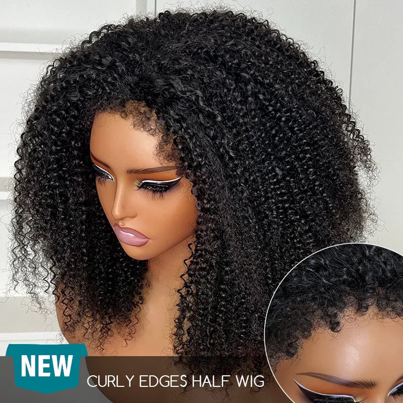4C Curly Edge Afro Curly Flexible Fit Half Wig With Drawstring Natural Hairline Beginner Friendly - Image 6