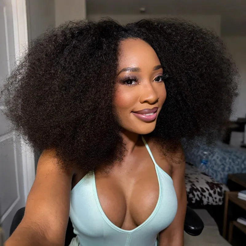 4C Curly Edge Afro Curly Flexible Fit Half Wig With Drawstring Natural Hairline Beginner Friendly - Image 2