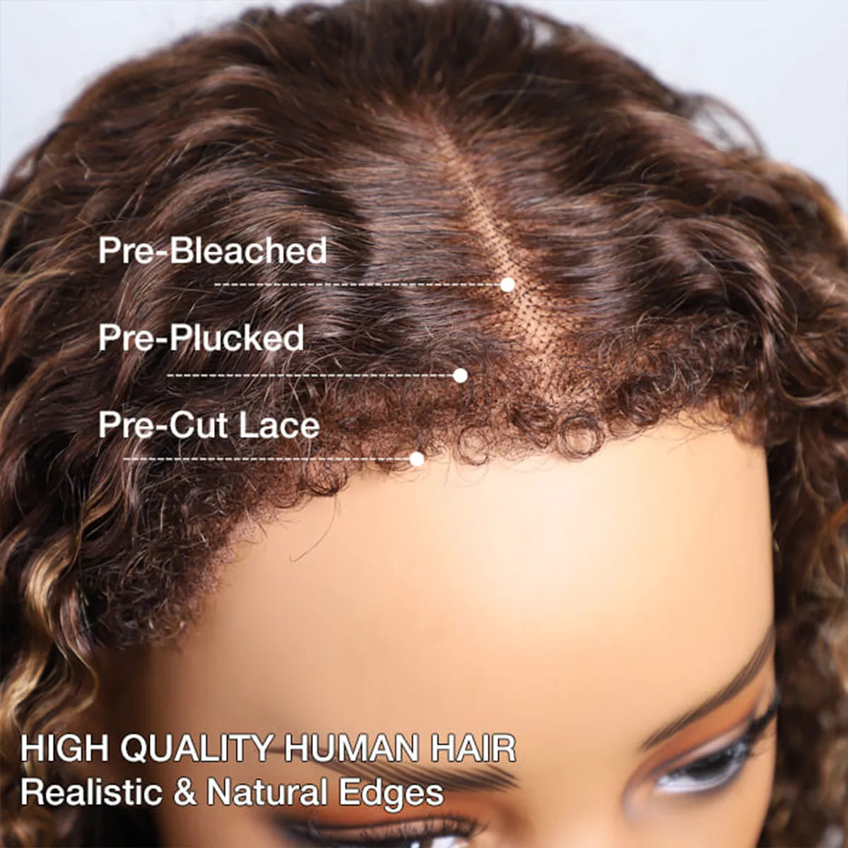 Glueless 4C Edges Blonde Highlight Kinky Curl Wig 7x5 Lace Pre-Bleached and Pre-Cut Human Hair Wigs - Image 7