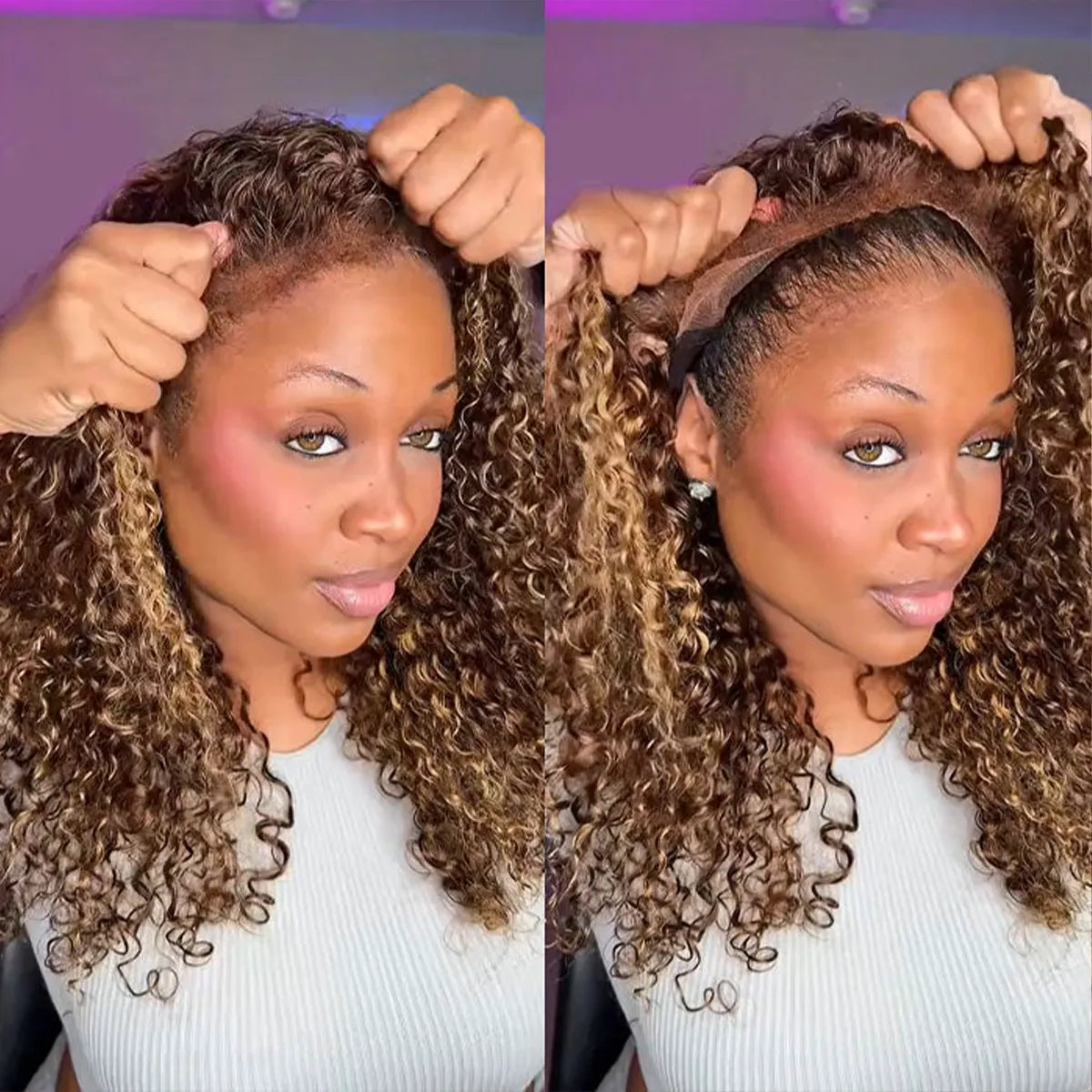 Glueless 4C Edges Blonde Highlight Kinky Curl Wig 7x5 Lace Pre-Bleached and Pre-Cut Human Hair Wigs - Image 5