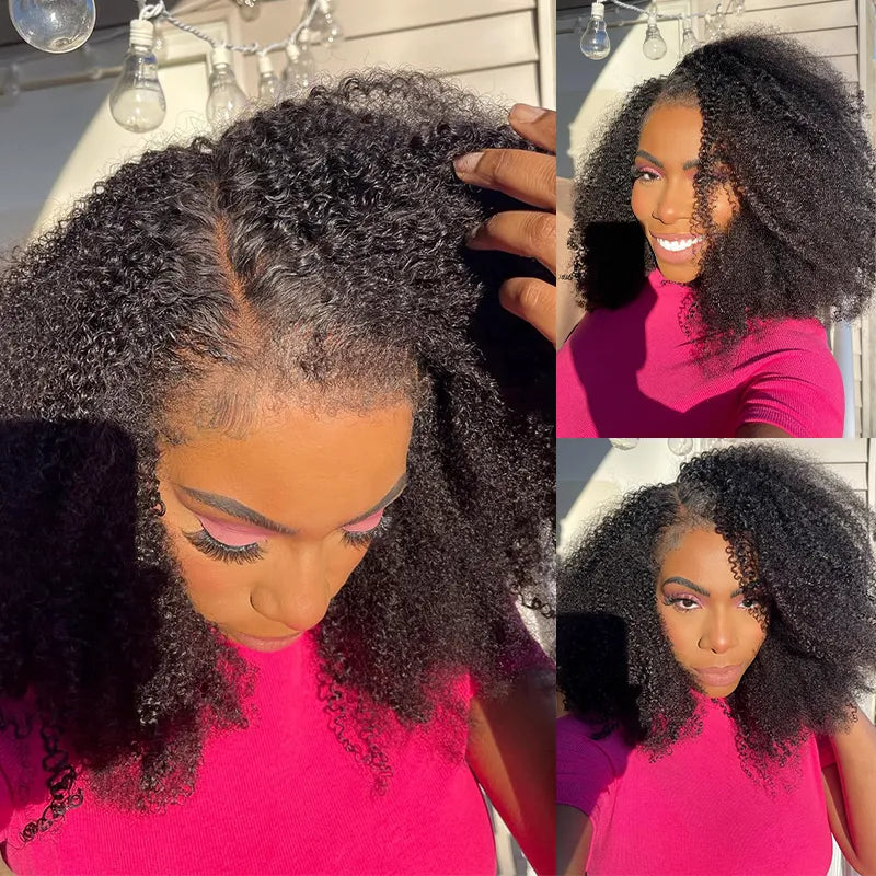 4C Hairline Curly Edge Kinky Curly Wig 6x4.5 Lace Closure Natural Hairline Blend Away