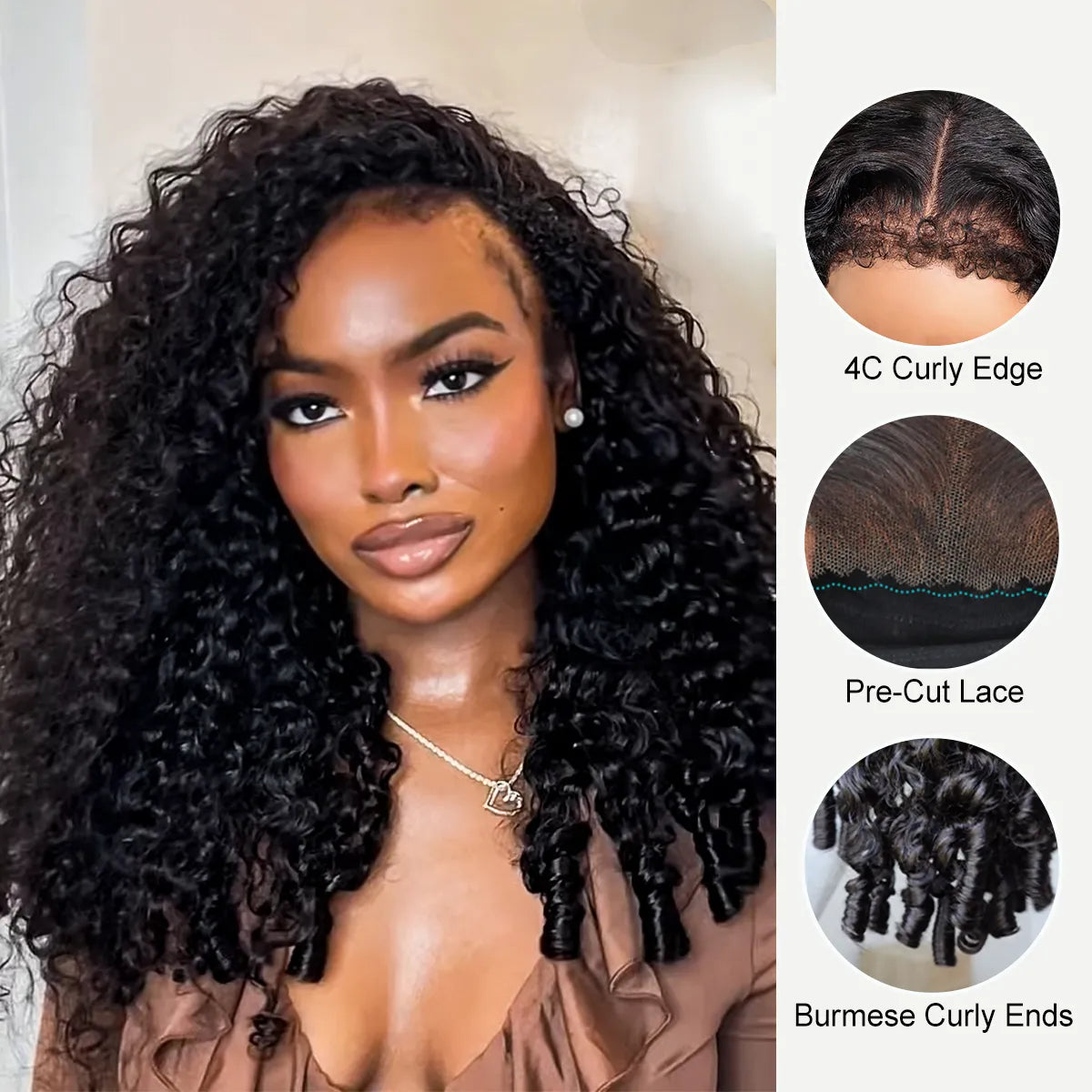 Burmese Curly Glueless Wig Bleached Knots 13x6 Full Pull Go Lace Front Wear Go Wig With Flexible Fit Drawstring - Image 8