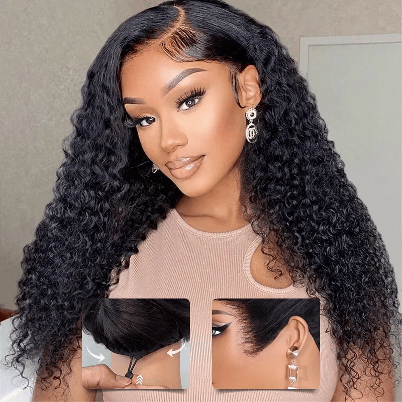 Ashimary Pull Go 13x6 Full Wig Transparent Lace Front Wig Natural Black Color Jerry Curly Hair
