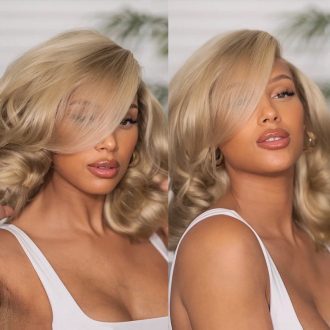 Flash Sale Customized Blonde on Brown Hair 13x6 Full Lace Frontal Wig Long Length Bouncy Body Wave Human Hair Wig