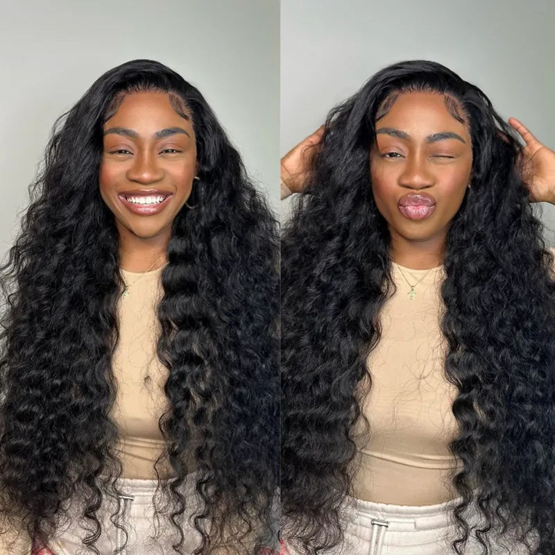 Pull Go 13x6 Full Wig Transparent Glueless Lace Loose Deep Wave Wig Natural Black Color - Image 6