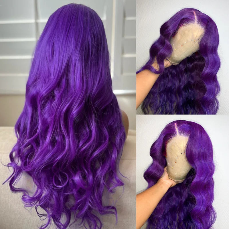Vibrant Darker Purple Color 5*5 13*4 Transparent Lace Frontal Wigs Body Wave Human Hair - Image 3