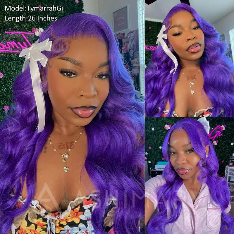 Vibrant Darker Purple Color 5*5 13*4 Transparent Lace Frontal Wigs Body Wave Human Hair - Image 2