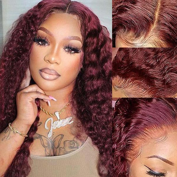 Deep Wave Dark 99J Burgundy 13*4 13*6 Frontal Wigs Ashimary Virgin Hair For Women - Image 2
