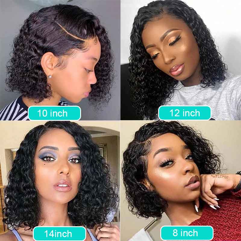 Deep Wave Bob Wig Blunt Cut Lace Front Wig 10A Human Hair Natural Color - Image 3