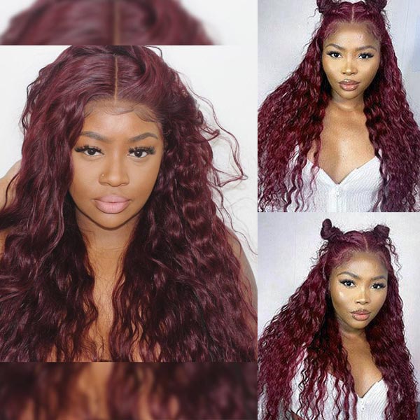 Deep Wave Dark 99J Burgundy 13*4 13*6 Frontal Wigs Ashimary Virgin Hair For Women - Image 5