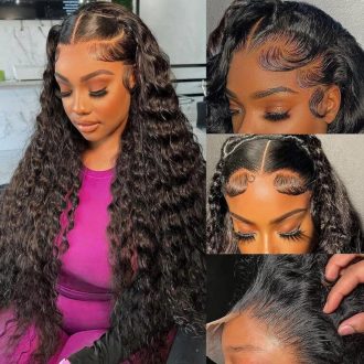 Pull Go 13x6 Full Wig Deep Wave Transparent Lace Frontal Wig Natural Black Color