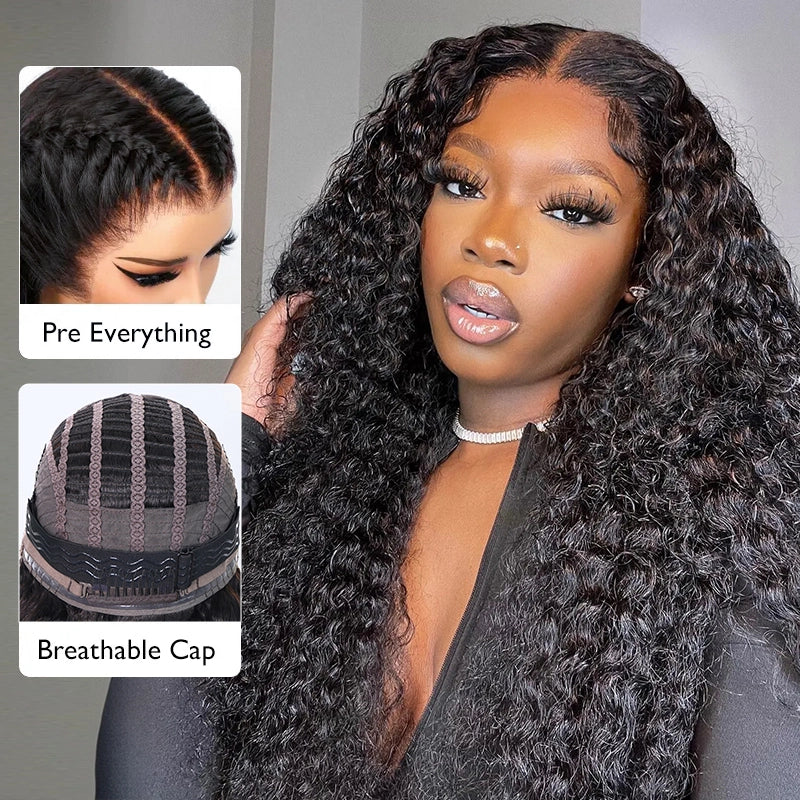Air Wig|Upgrade Pre Cut Lace Wear Go Glueless Deep Wave Wig with Pre Bleached Knots & Plucked Hairline