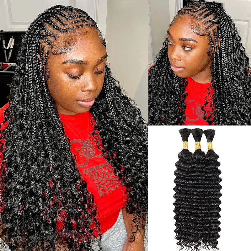 Ashimary Deep Wave Bulk Human Hair For Boho Knotless BraidingNatural Black
