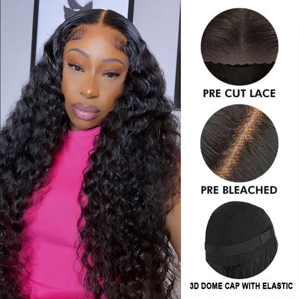 Put On & Go Pre Cut Lace Deep Wave Glueless Ready to Wear Wig with Pre Plucked Hairline & Bleached Knots - Image 4