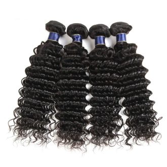 4 Bundles 10A Deep Wave Human Hair Bundles Natural Color