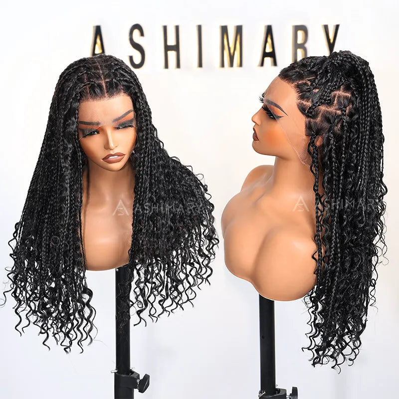 Invisi Strap Full Lace Knotless Boho Curls Braided Long Wig Pre-braid Lightweight Super Natural Scalp - Image 25