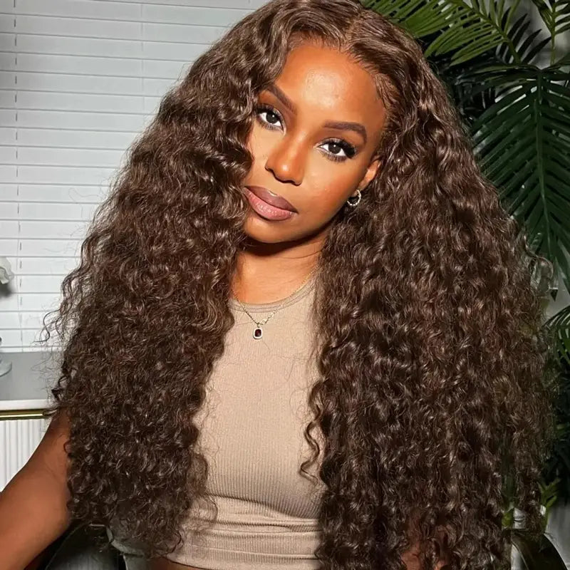 360 Lace Frontal 4# Chocolate Brown Wig Deep Wave Human Hair Wigs Transparent Lace Straight Wig - Image 2