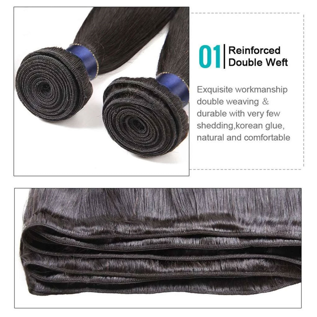 3 Bundles 9A Straight 100% Human Hair Bundles Natural Color - Image 2