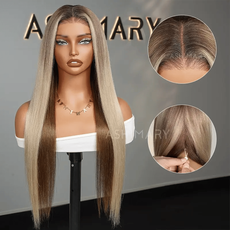 Highlight Blonde Ombre Straight Wig 6x4.5 Transparent Glueless Lace Beginner Friendly Ready To Go Wig - Image 8