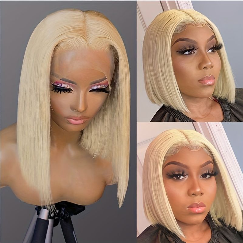 Blonde Bob Transparent Lace Wig Straight Brazilian Human Hair - Image 2