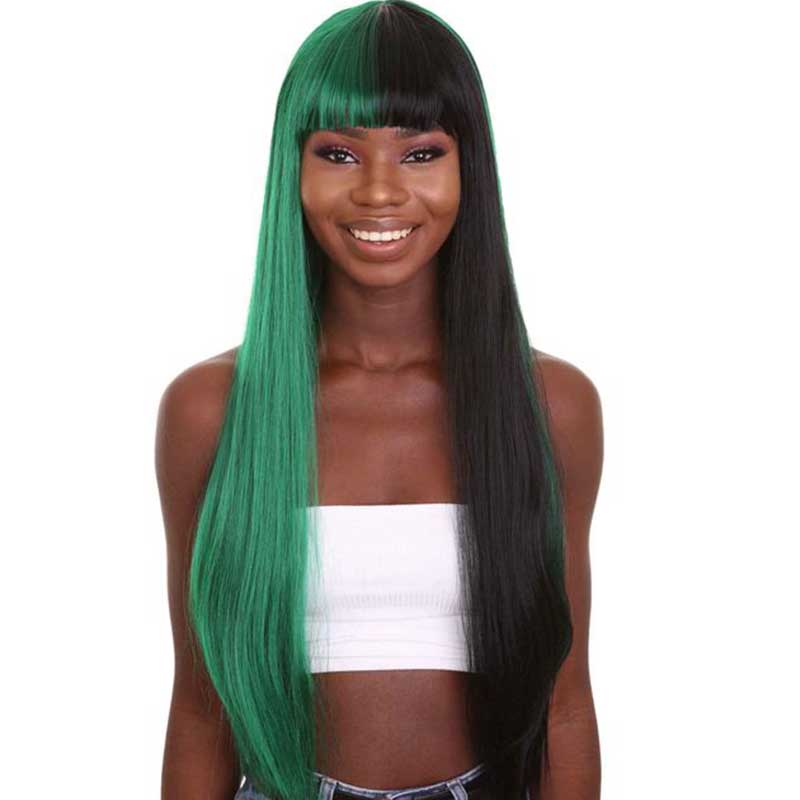Ashimary Full Machine Made Wig Straight Virgin Hair Wigs With Bangs - Image 6