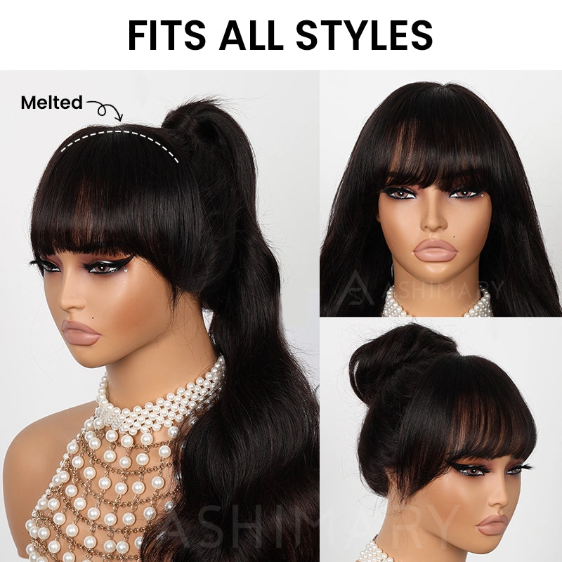 Ashimary Clip In Bang with Temples Hand-Tied Melt Lace Natural Black Straight Human Hair Extension - Image 6