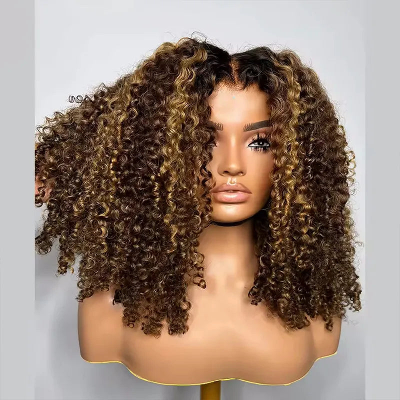 Flash Sale Highlight Shoulder Length Pre-Cut 4x4 Lace Closure Wig Bouncy Body Wave/Water Wave/Kinky Curly - Image 5